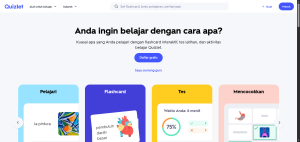 Quizlet homepage showing flashcards and study tools for students