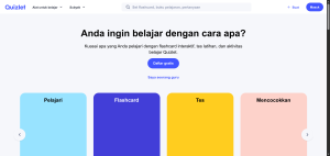 Quizlet homepage showing flashcards and study tools for students