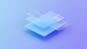 Isometric illustration of layered UI panels smoothly transitioning between arrangements