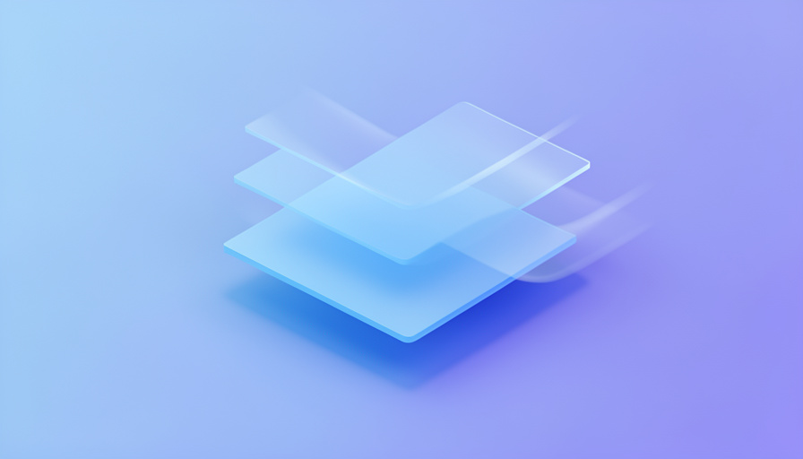 Isometric illustration of layered UI panels smoothly transitioning between arrangements