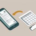 Isometric phone scanning a paper receipt with an arrow into a spreadsheet grid and a CSV file icon, on receipt scanning app export CSV