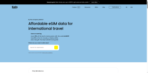 Saily travel eSIM app home page showing low-cost international data plans