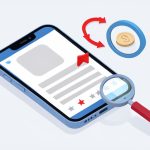 Isometric phone showing an app-store listing card with a red warning flag, a recurring-payment symbol, and a magnifier, on scam subscription app red flags