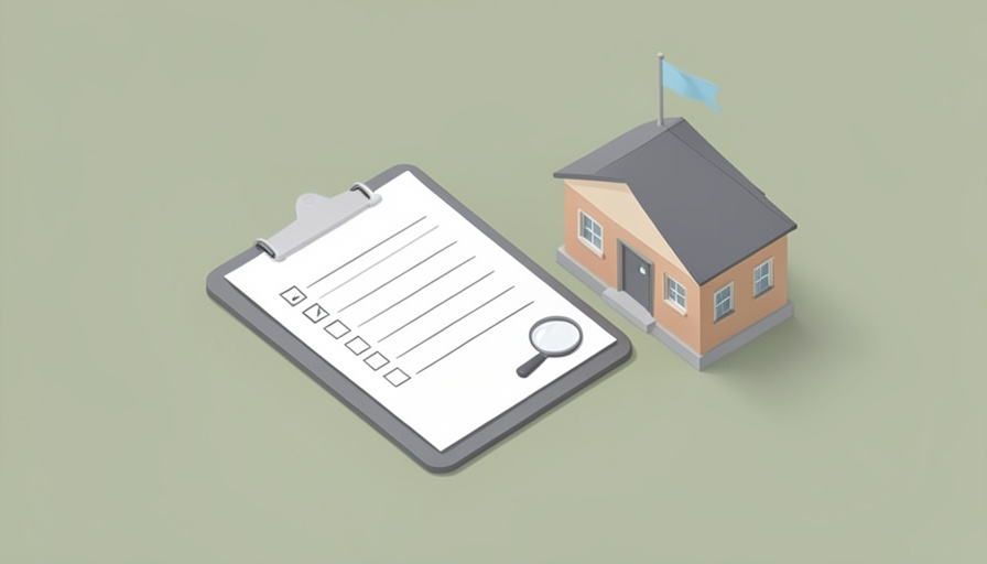 Isometric clipboard with a checklist beside a small school building, representing a policy review