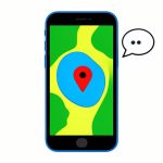 Flat illustration of a smartphone map showing a blue lake with a location pin