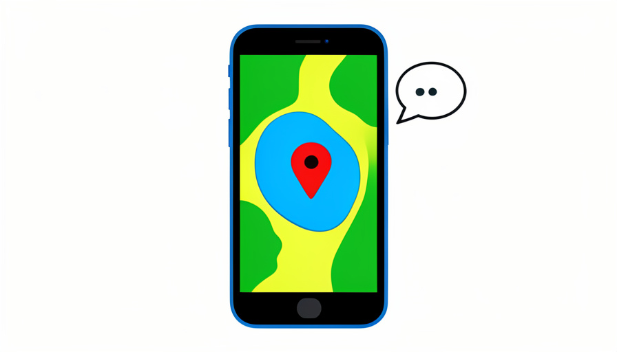 Flat illustration of a smartphone map showing a blue lake with a location pin
