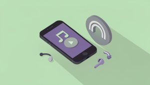 Isometric iPhone with music notes, a download-offline arrow, and a subway-tunnel icon, on Spotify alternatives with offline iPhone playlists