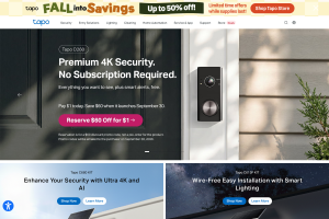 TP-Link Tapo smart home site featuring video doorbells with local storage