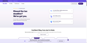 TaxAct home page showing online tax filing with Xpert Assist help