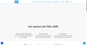 Tello eSIM plans page showing instant activation and low-cost data