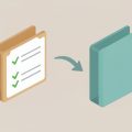 Isometric document folder with a checklist and an arrow pointing to a second folder, representing transferring therapy records to a new therapist