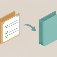 Isometric document folder with a checklist and an arrow pointing to a second folder, representing transferring therapy records to a new therapist