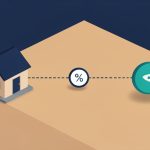 Isometric house linked by a dotted line to a bond-yield node with a small percent gauge above the connection