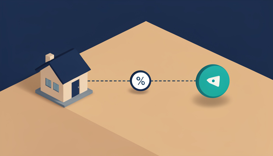 Isometric house linked by a dotted line to a bond-yield node with a small percent gauge above the connection