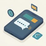 Isometric phone showing a message bubble with a hidden code, a clock, an envelope, and an app tile, representing reasons a two-factor code is not received