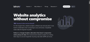 Fathom Analytics home page showing a clean privacy-first dashboard