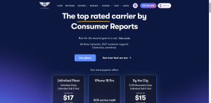 US Mobile home page showing multi-network eSIM phone plans and in-app line transfer