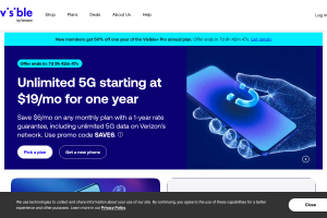 Visible home page showing eSIM-only phone plans on the Verizon network