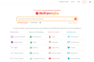Wolfram Alpha homepage showing its computational answer engine