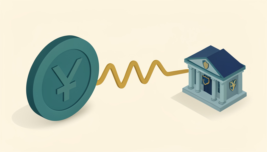 Isometric yen currency symbol beside a wavy volatility line and a small central-bank building with a shield, representing currency intervention and market stability