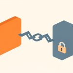 Isometric two app tiles joined by a broken chain link with a padlock, representing a Zapier error caused by changed app permissions or authorization