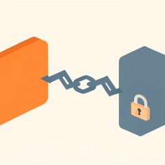 Isometric two app tiles joined by a broken chain link with a padlock, representing a Zapier error caused by changed app permissions or authorization